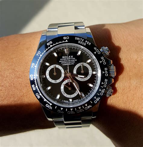 rolex silver with black face